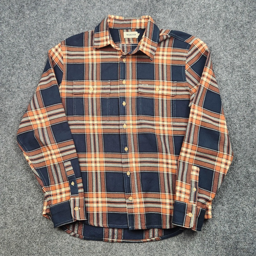 Taylor Stitch‎ Ledge Shirt Mens 42 Orange Plaid Flannel Button Front Long Sleeve